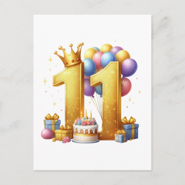 Golden 11th Birthday Postcard (Front)