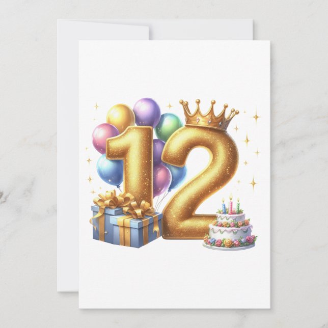 Golden 12th Birthday Card (Front)