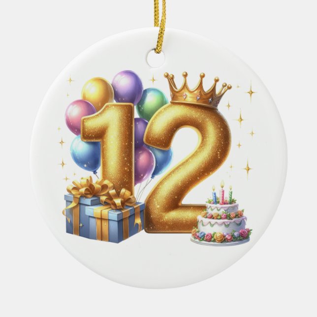 Golden 12th Birthday Ceramic Ornament (Front)