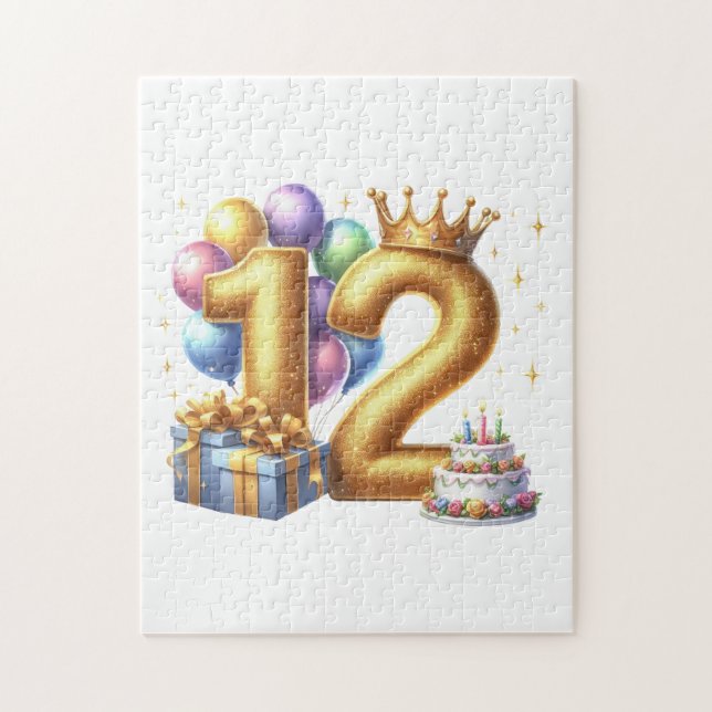 Golden 12th Birthday Jigsaw Puzzle (Vertical)