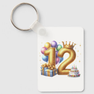 Golden 12th Birthday Keychain