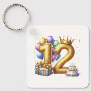Golden 12th Birthday Keychain