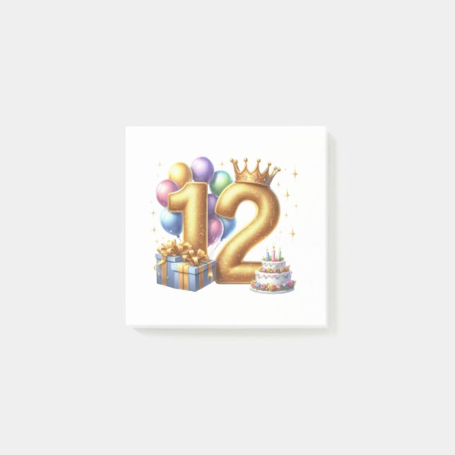 Golden 12th Birthday Post-it Notes (Front)