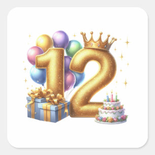 Golden 12th Birthday Square Sticker
