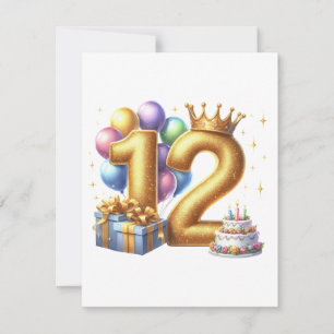 Golden 12th Birthday Thank You Card