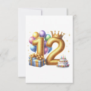 Golden 12th Birthday Thank You Card
