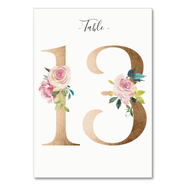 Golden 13 Floral Table Number Card (Front)