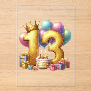 Golden 13th Birthday Acrylic Invitations
