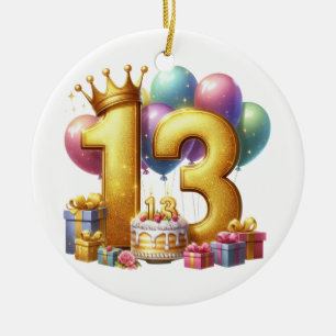 Golden 13th Birthday Ceramic Ornament