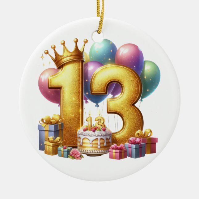 Golden 13th Birthday Ceramic Ornament (Front)