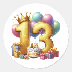 Golden 13th Birthday Classic Round Sticker