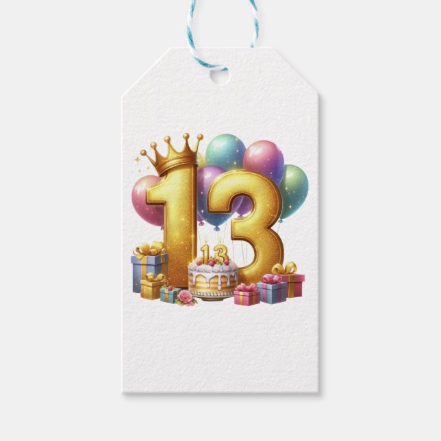 Golden 13th Birthday Gift Tags (Front)