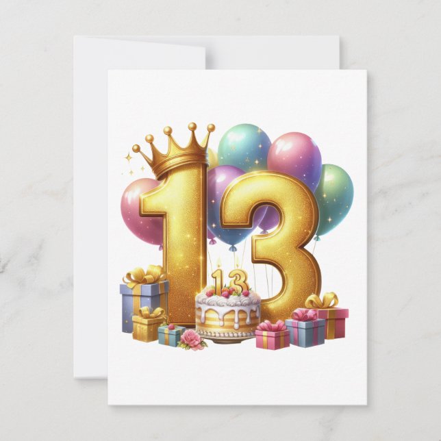 Golden 13th Birthday Invitation (Front)
