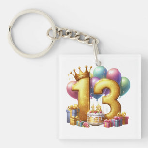 Golden 13th Birthday Keychain