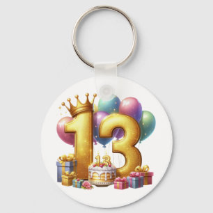 Golden 13th Birthday Keychain