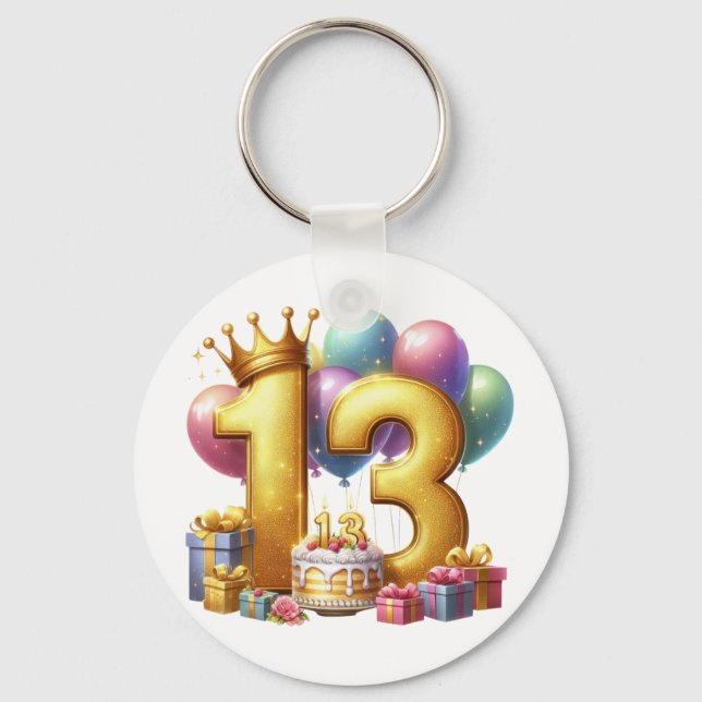 Golden 13th Birthday Keychain (Front)