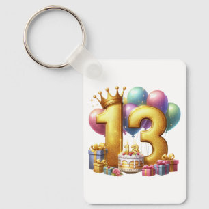 Golden 13th Birthday Keychain