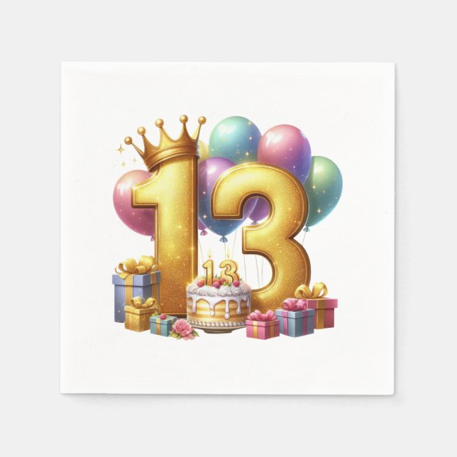 Golden 13th Birthday Napkin (Front)