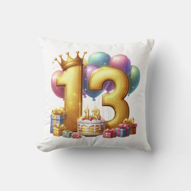 Golden 13th Birthday Throw Pillow (Front)