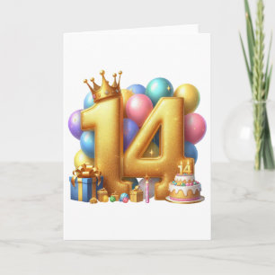 Golden 14th Birthday Card