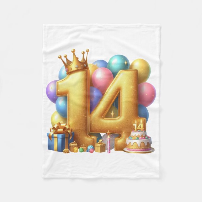 Golden 14th Birthday Fleece Blanket (Front)