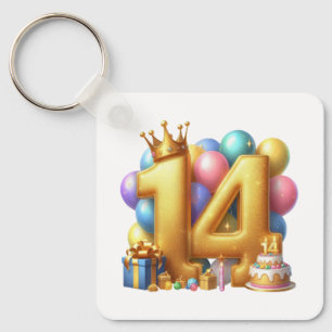 Golden 14th Birthday Keychain