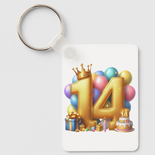 Golden 14th Birthday Keychain (Front)