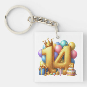 Golden 14th Birthday Keychain