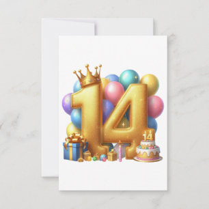 Golden 14th Birthday RSVP Card