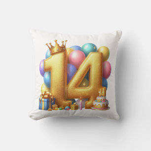 Golden 14th Birthday Throw Pillow