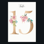 Golden 15 Floral Table Number Card<br><div class="desc">Golden number with soft pastel floral embelishment table number card. Personalize text font style,  size,  and colour.</div>