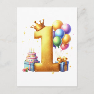 Golden 1st Birthday Announcement Postcard