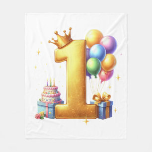 Golden 1st Birthday Fleece Blanket