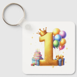 Golden 1st Birthday Keychain