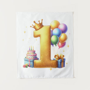 Golden 1st Birthday Tapestry