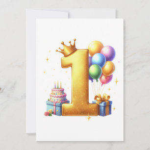 Golden 1st Birthday Thank You Card