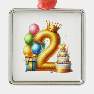 Golden 2nd Birthday Metal Ornament