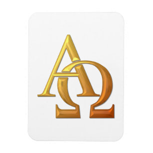 Golden "3-D" Alpha and Omega Symbol Magnet