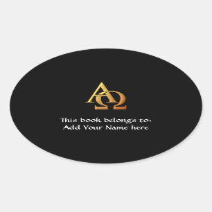 Golden "3-D" Alpha and Omega Symbol Oval Sticker