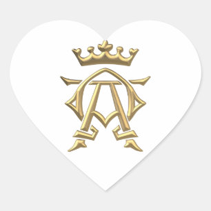 Golden "3-D" Alpha and Omega w/Crown Symbol Heart Sticker