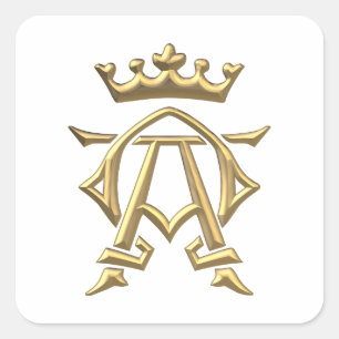 Golden "3-D" Alpha and Omega w/Crown Symbol Square Sticker