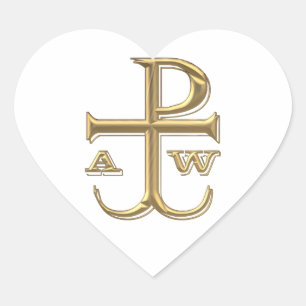 Golden "3-D" Chi-Rho with Anchor Heart Sticker