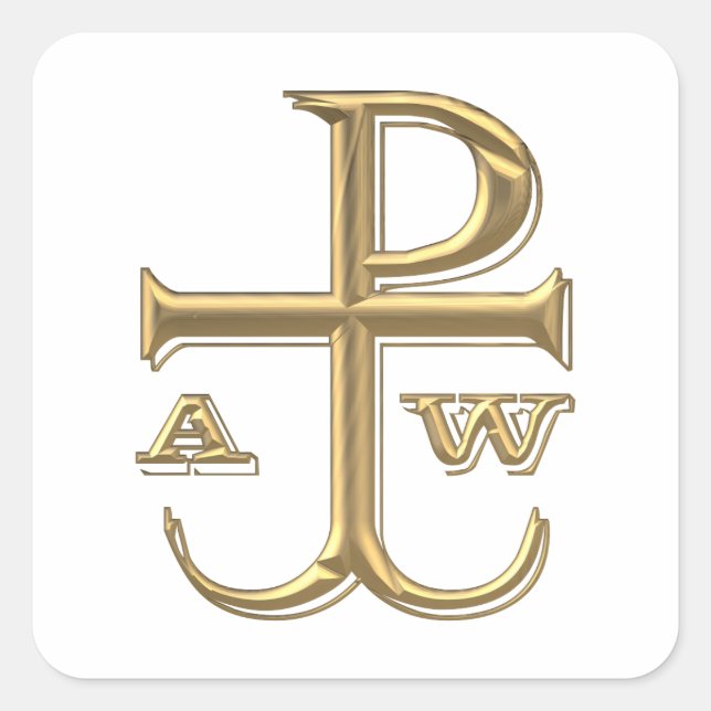 Golden "3-D" Chi-Rho with Anchor Square Sticker (Front)
