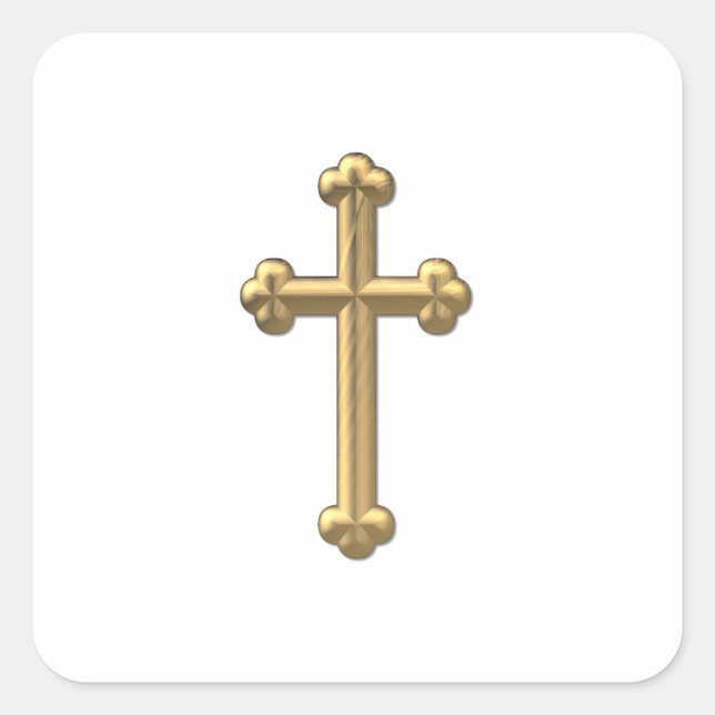 Golden "3-D" Cross 2 Square Sticker (Front)