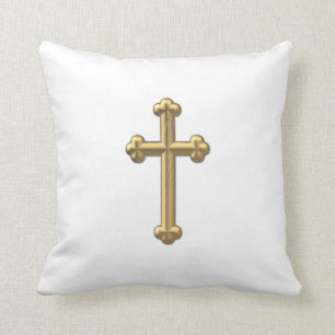 Golden "3-D" Cross 2 Throw Pillow