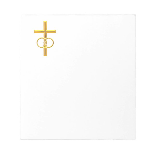 Golden 3-D Cross with Wedding Rings Notepad (Front)