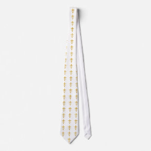 Golden 3-D Cross with Wedding Rings Tie