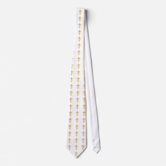 Golden 3-D Cross with Wedding Rings Tie (Front)