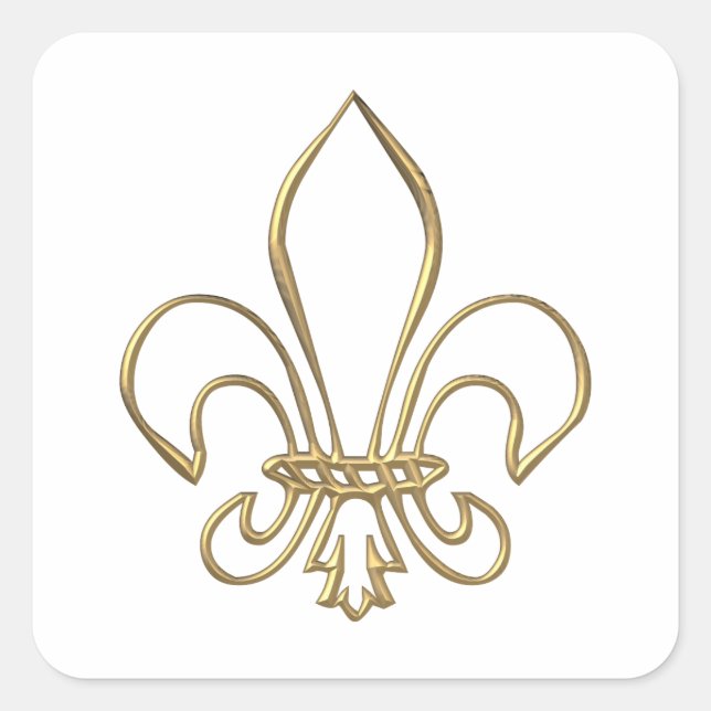 Golden "3-D" Fleur-de-lis Square Sticker (Front)