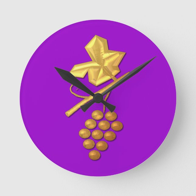 Golden "3-D" Grapes Round Clock (Front)